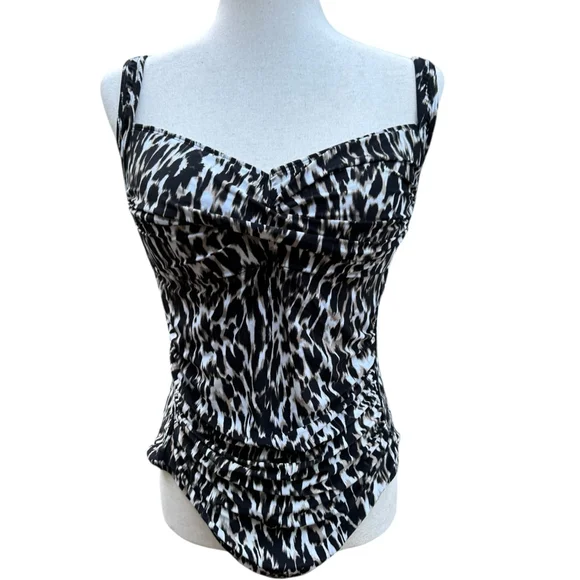 Nip Tuck Swim One Piece Swimsuit US 12 | Black White Ruched Animal Print - Picture 7 of 7